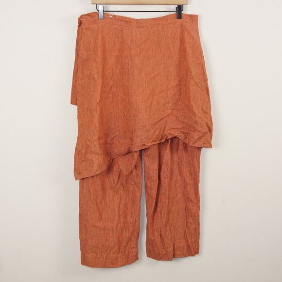 Bryn Walker Orange Linen Straight Leg Asymmetrical Wrap Pants Womens Sz L - Picture 3 of 13